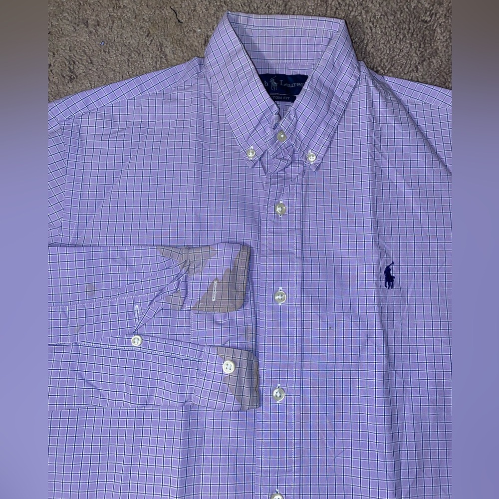 Ralph Lauren Custom Fit Mens Size Medium Purple Work Dress Button Up Down Shirt